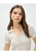 Koton Crop Polo T-Shirt Striped Draping Detailed