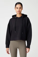 LOS OJOS Black Hooded Soft Textured Crop Sweatshirt