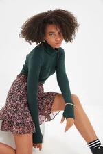 Trendyol Emerald Green Fitted/Situated Turtleneck Toe Detail Ribbed Flexible Knitted Blouse