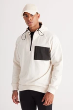 ALTINYILDIZ CLASSICS Men's Ecru-Khaki Standard Fit Regular Cut Hooded Cotton Sweatshirt
