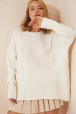 Happiness İstanbul Women's Ecru Oversized Knitwear Sweater