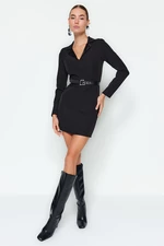 Trendyol Black Satin Jacket Collar Mini Woven Woven Dress