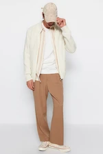 Trendyol Ecru Men's Slim Fit Half Turtleneck Neck Zippered Pocket Knitwear Cardigan