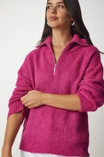Happiness İstanbul Women's Pink Zipper Collar Knitwear Sweater
