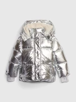 Dievčenská zimná prešívaná bunda v striebornej farbe GAP