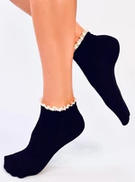 Dámske ponožky s háčkovaným lemom čierne