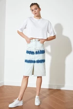 Trendyol midi džínová sukně s ecru batikovaným praním