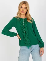 Dark green formal blouse with pearls and mesh