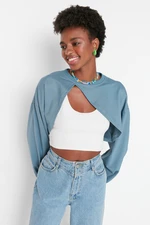 Trendyol Indigo Asymmetrical Super Crop Crew Neck Thin Knitted Sweatshirt