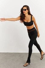 Cool & Sexy Women's Black Camisole Leggings with Contrast Stitching B223
