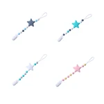 New Baby Pacifier Clip Chain Baby Molar Toy Duckbill Clip Five-Pointed Star Silicone Beads Teether Anti-Lost Chain