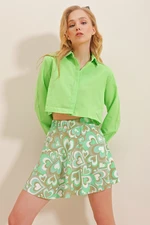 Trend Alaçatı Stili Women's Green Patterned Mini Shorts Skirt