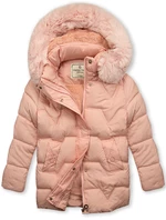 Růžová zimní prošívaná bunda s kabelkou