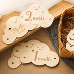 English&Spanish Wooden Baby Milestone Number Month Memorial Cards Items Cute Cloud Shape Newborn Photography Accessories Props