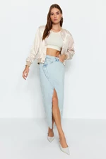 Trendyol Light Blue Asymmetrical Maxi Denim Skirt