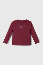 Dětské bavlněné tričko s dlouhým rukávem Pepe Jeans vínová barva