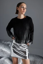 Trendyol Black Foil nyomtatott kötöttáru pulóver