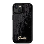 Zadní kryt Guess Sequin Script Logo pro Apple iPhone 15, černá