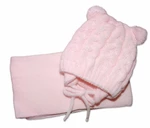 Zimní pletená kojenecká čepička s šálou TEDDY - sv. růžová, vel. 62/68, vel. 62-68 (3-6m)