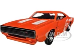 1968 Dodge Charger R/T SRT Orange with White Stripes and Graphics "Bigtime Muscle" Series 1/24 Diecast Model Car by Jada