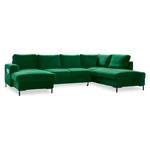 Zielona aksamitna rozkładana sofa w kształcie litery "U" Miuform Lofty Lilly, prawostronna