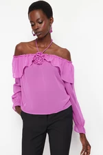 Trendyol Pink Unlined Flounce Rose Detailed Chiffon Blouse