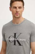 Bavlnené tričko Calvin Klein Jeans pánske, šedá farba, s potlačou, J30J320935