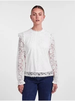 Women's White Blouse with Lace Pieces Olline - Women