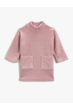 Koton Turtleneck Knitted Dress with Double Pockets, Textured