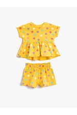 Koton Polka Dot Printed Ruffle T-Shirt, Shorts Set Cotton