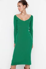 Trendyol Zielona Sukienka Sweterkowa Ze Szczegółowymi Plecami