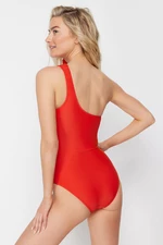 Trendyol červené jednodílné plavky s jedním ramínkem a drapérií