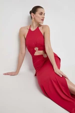 Šaty Bardot červená farba, maxi, priliehavá