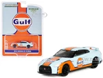 2016 Nissan GT-R (R35) Light Blue with Orange Stripes "Gulf Oil" "Hobby Exclusive" Series 1/64 Diecast Model Car by Greenlight