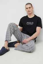 Bavlněné pyžamové tričko Polo Ralph Lauren černá barva, s potiskem