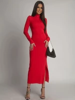 Plain dress with long sleeves and red turtleneck