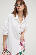 Bavlnená košeľa Roxy Morning Time dámska, biela farba, voľný strih, s klasickým golierom, ERJWT03613