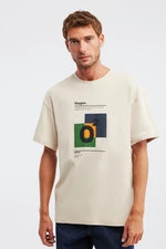 GRIMELANGE Prismatic férfi oversize fit vastag speciális texturált mintás bézs póló