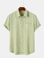 Mens Plain Striped Texure Front Buttons Short Sleeve Shirts