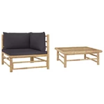 2 Piece Garden Lounge Set with Dark Gray Cushions Bamboo