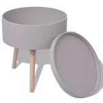 Side Table with Serving Tray Round 15.6"x17.5" Gray