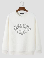Mens Letter Embroidery Crew Neck Textured Preppy Pullover Sweatshirts