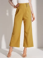 Women Solid Color Cross Design Mid Waist Stylish Casual Flare Pants