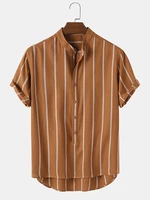 Mens Vintage Striped Loose Comfy Casual Henley Shirts