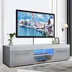 Woodyhome 51" High Gloss TV Stand with LED Lights 2 Drawers Cabinet Modern Storage Holder Entertainment for Home Living