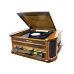 Gramofón Roadstar HIF-1899TUMPK drevený gramofón • retro dizajn • podpora MP3 • USB • kazetová mechanika • CD mechanika • nahrávanie na USB • diaľkové