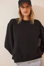 Happiness İstanbul Women's Black Basic Shark Sweatshirt