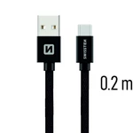 Adatkábel Swissten textil s USB-C konnektorral gyorstöltéssel, Black