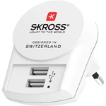 Cestovný adaptér SKROSS pro použití v Evropě pro 2 USB (DC10) biely Vhodný pro dobíjení multimediálních zařízení (např. GSM telefon, iPod, MP3 přehráv