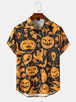Mens Funny Pumpkin Animal Print Halloween Short Sleeve Shirts